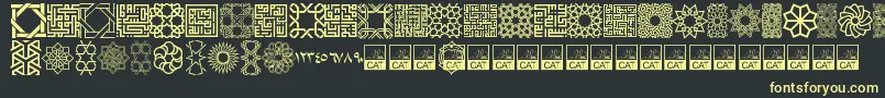 フォントKufiPattern – 黒い背景に黄色の文字