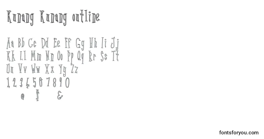 Schriftart Kunang Kunang outline – Alphabet, Zahlen, spezielle Symbole