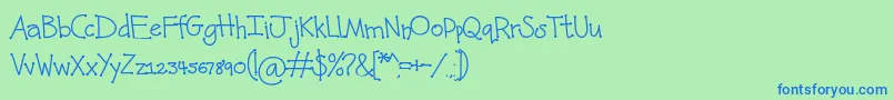 フォントKunette Kid Dot – 青い文字は緑の背景です。