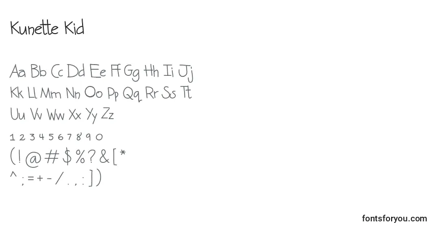 Schriftart Kunette Kid (132054) – Alphabet, Zahlen, spezielle Symbole