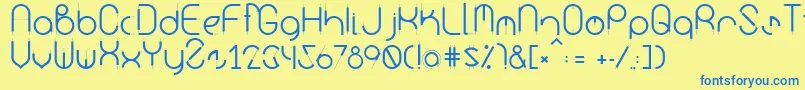 フォントKurba – 青い文字が黄色の背景にあります。