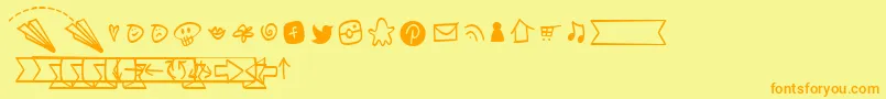 NotepaperAirplanesExtrasLight-Schriftart – Orangefarbene Schriften auf gelbem Hintergrund