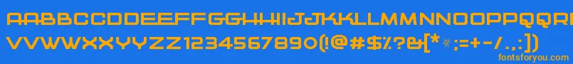 フォントKwajong – オレンジ色の文字が青い背景にあります。