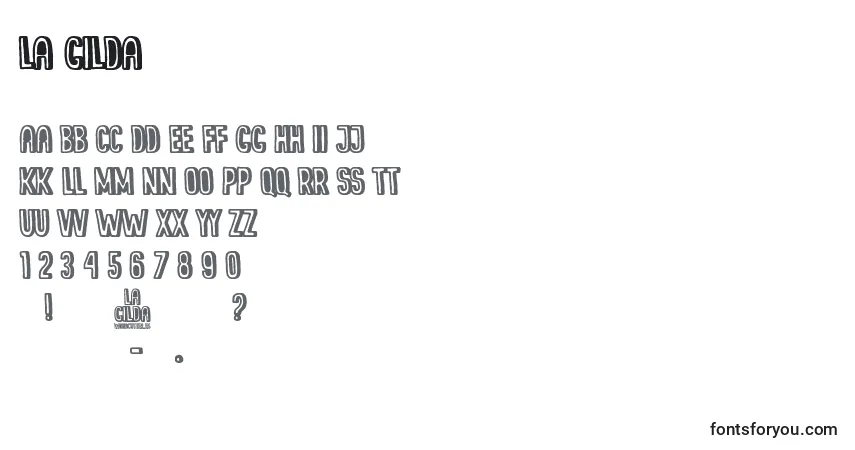 A fonte La Gilda – alfabeto, números, caracteres especiais