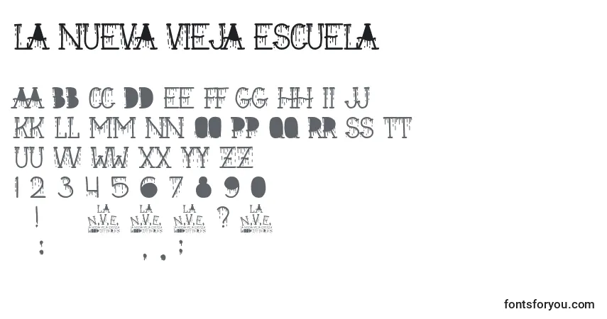 Schriftart La Nueva Vieja Escuela – Alphabet, Zahlen, spezielle Symbole