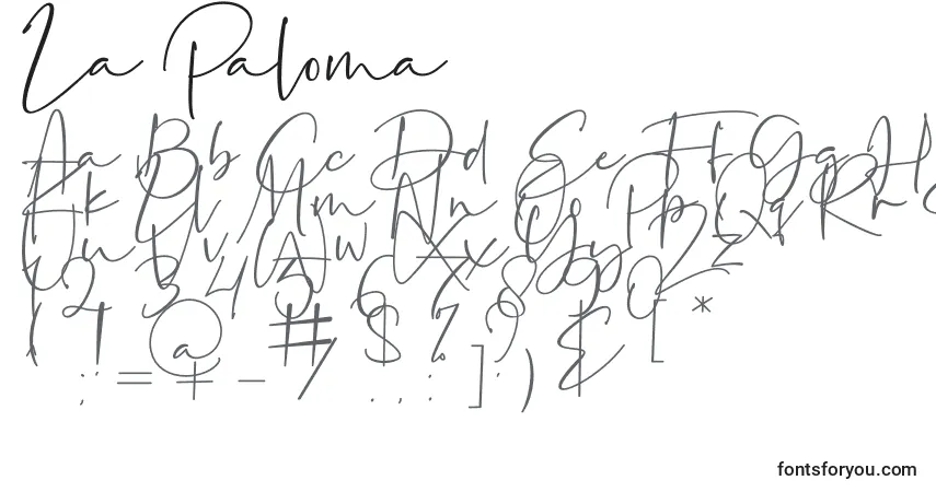 Czcionka La Paloma – alfabet, cyfry, specjalne znaki