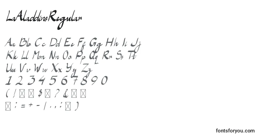 A fonte LaAladdinsRegular – alfabeto, números, caracteres especiais