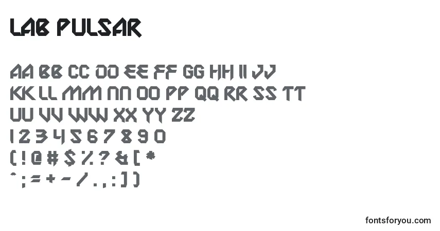 A fonte Lab Pulsar – alfabeto, números, caracteres especiais