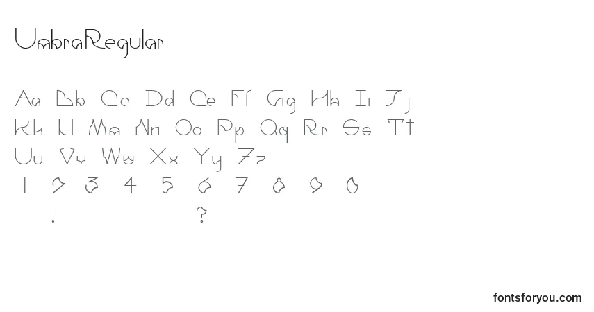 A fonte UmbraRegular – alfabeto, números, caracteres especiais