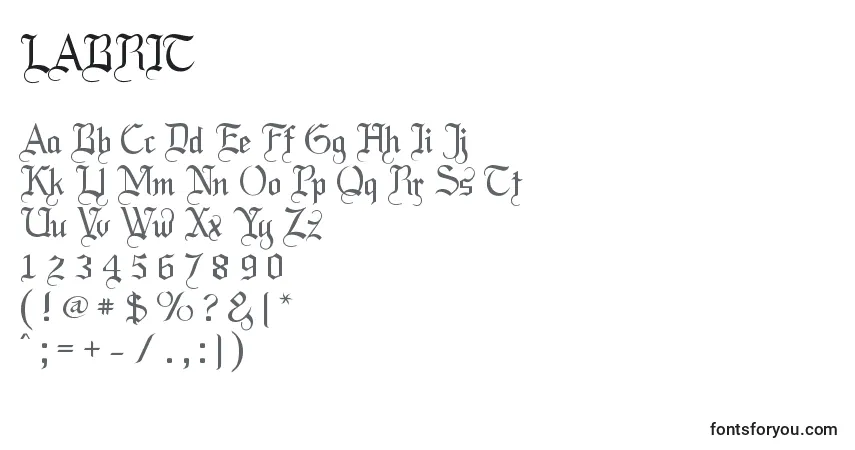 A fonte LABRIT   (132093) – alfabeto, números, caracteres especiais