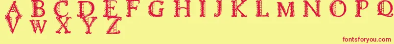 LACETRIM-Schriftart – Rote Schriften auf gelbem Hintergrund