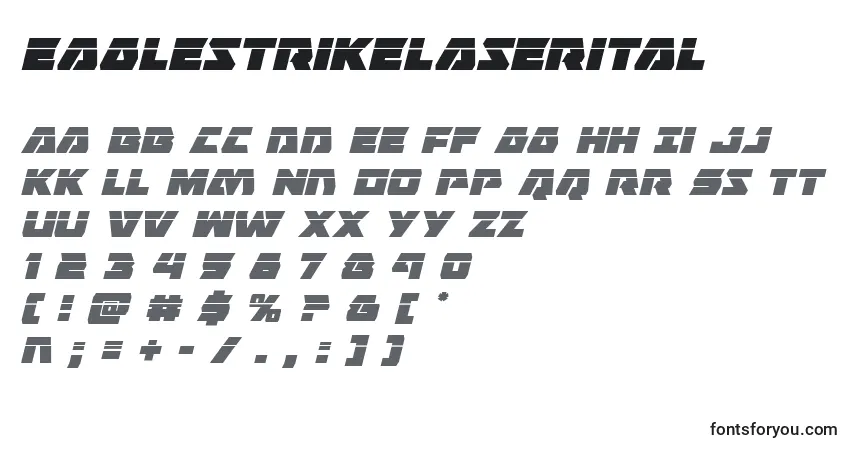 A fonte Eaglestrikelaserital – alfabeto, números, caracteres especiais
