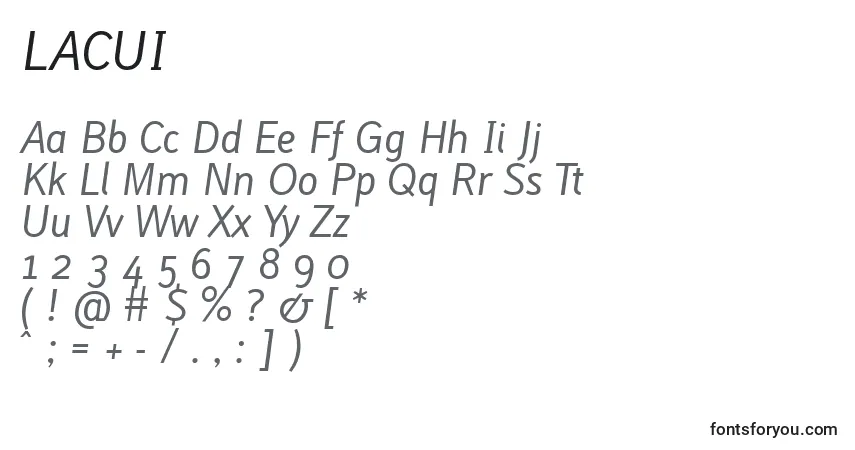 Schriftart LACUI    (132111) – Alphabet, Zahlen, spezielle Symbole