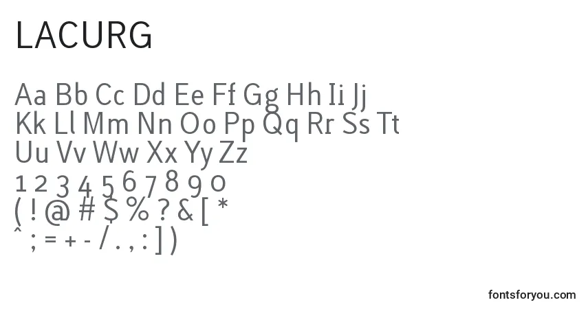 A fonte LACURG   (132112) – alfabeto, números, caracteres especiais