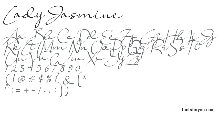Czcionka Lady Jasmine – alfabet, cyfry, specjalne znaki