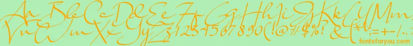 Weitere Informationen zur Lady Jasmine-Schriftart Lady Jasmine-Schriftart – Orangefarbene Schriften auf grünem Hintergrund