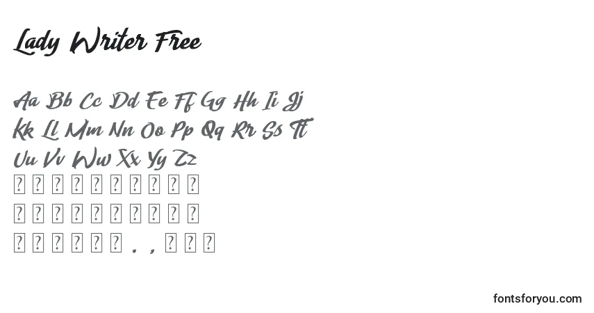 Schriftart Lady Writer Free – Alphabet, Zahlen, spezielle Symbole