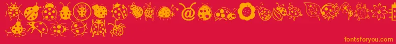 Ladybug Dings-Schriftart – Orangefarbene Schriften auf rotem Hintergrund