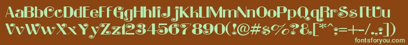 フォントLadybug – 緑色の文字が茶色の背景にあります。