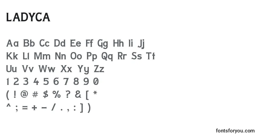 A fonte LADYCA   (132127) – alfabeto, números, caracteres especiais