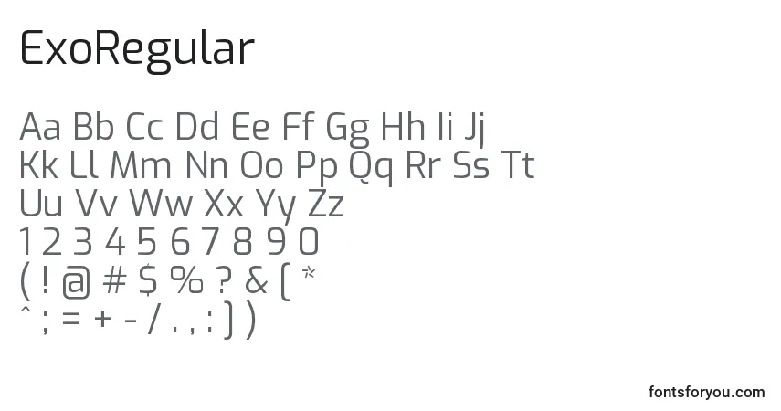 ExoRegular-fontti – aakkoset, numerot, erikoismerkit