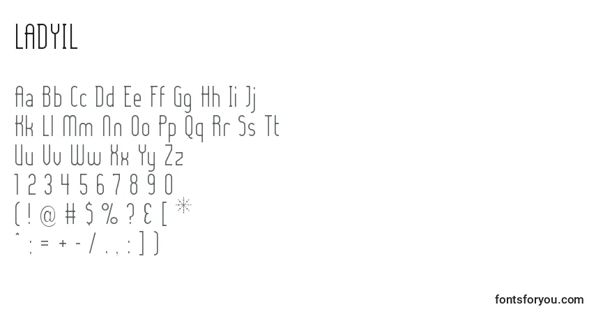 A fonte LADYIL   (132132) – alfabeto, números, caracteres especiais