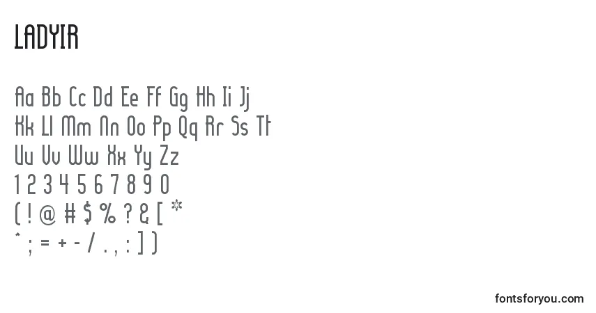 A fonte LADYIR   (132134) – alfabeto, números, caracteres especiais