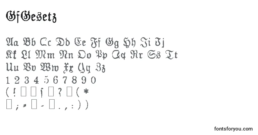 Czcionka GfGesetz – alfabet, cyfry, specjalne znaki