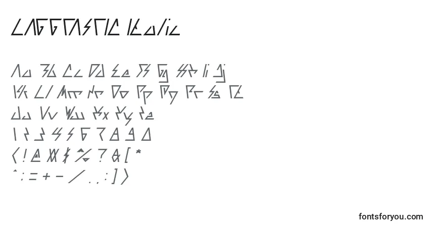 Czcionka LAGGTASTIC Italic – alfabet, cyfry, specjalne znaki