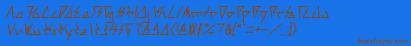 フォントLAGGTASTIC Italic – 茶色の文字が青い背景にあります。