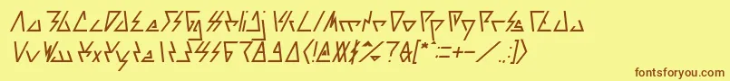 フォントLAGGTASTIC Italic – 茶色の文字が黄色の背景にあります。