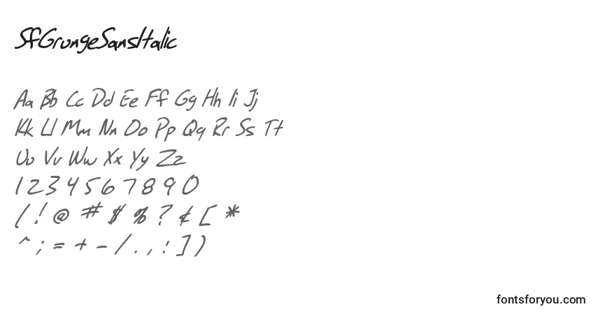 Schriftart SfGrungeSansItalic – Alphabet, Zahlen, spezielle Symbole