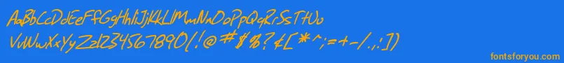 SfGrungeSansItalic-Schriftart – Orangefarbene Schriften auf blauem Hintergrund