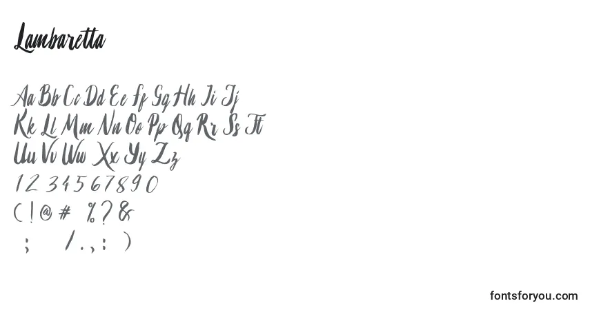 Czcionka Lambaretta – alfabet, cyfry, specjalne znaki