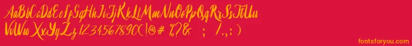 Lambaretta-Schriftart – Orangefarbene Schriften auf rotem Hintergrund