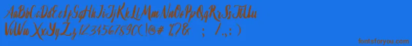 フォントLambaretta – 茶色の文字が青い背景にあります。