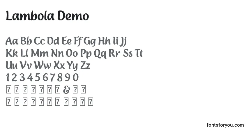 Schriftart Lambola Demo – Alphabet, Zahlen, spezielle Symbole