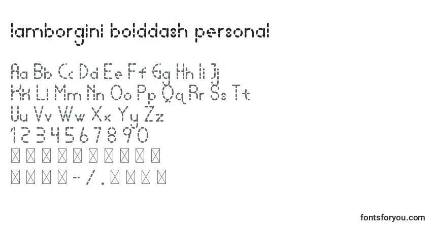 Czcionka Lamborgini bolddash personal – alfabet, cyfry, specjalne znaki