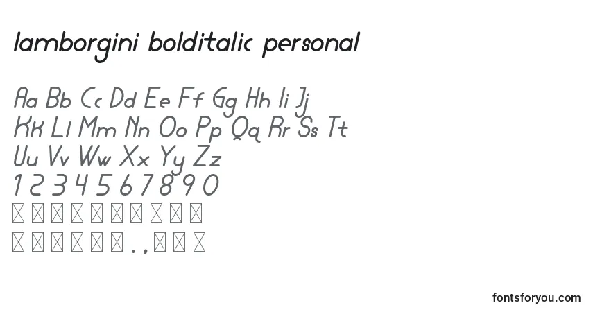 Czcionka Lamborgini bolditalic personal – alfabet, cyfry, specjalne znaki