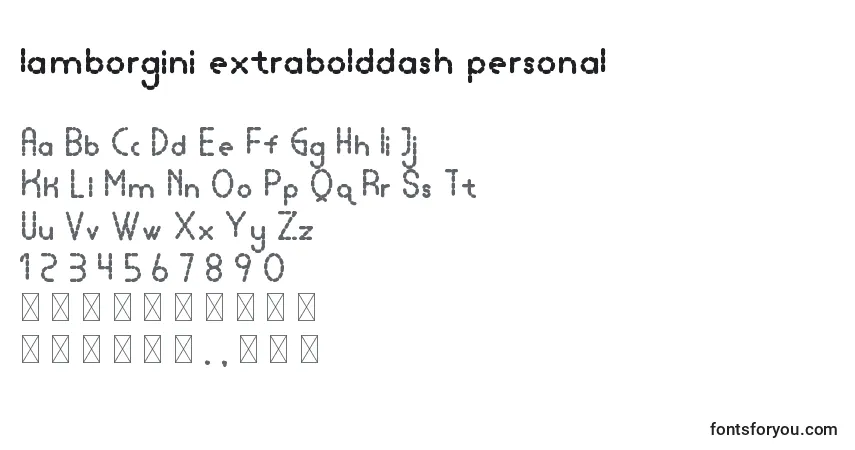 A fonte Lamborgini extrabolddash personal – alfabeto, números, caracteres especiais