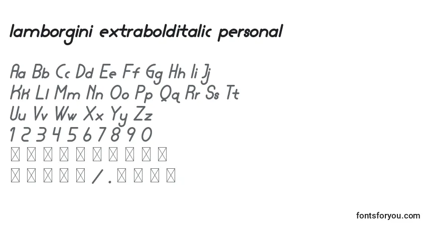 Czcionka Lamborgini extrabolditalic personal – alfabet, cyfry, specjalne znaki
