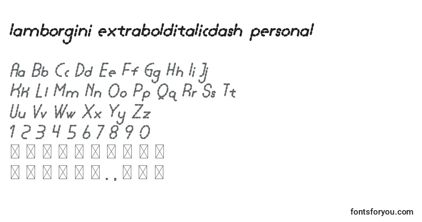 Czcionka Lamborgini extrabolditalicdash personal – alfabet, cyfry, specjalne znaki