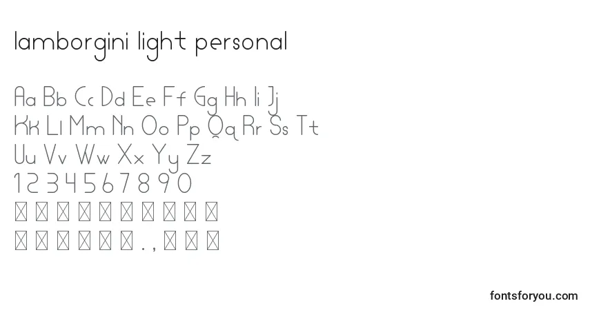 Schriftart Lamborgini light personal – Alphabet, Zahlen, spezielle Symbole