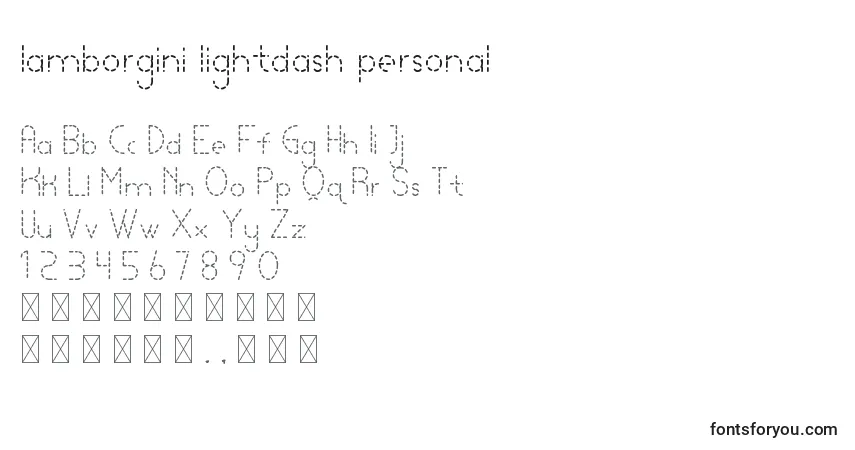 A fonte Lamborgini lightdash personal – alfabeto, números, caracteres especiais