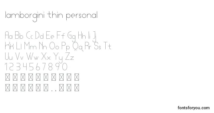 Шрифт Lamborgini thin personal – алфавит, цифры, специальные символы
