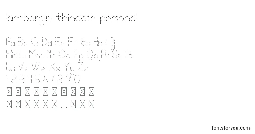 Шрифт Lamborgini thindash personal – алфавит, цифры, специальные символы