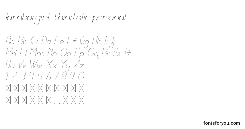 Шрифт Lamborgini thinitalic personal – алфавит, цифры, специальные символы