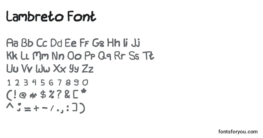 Czcionka Lambreto Font – alfabet, cyfry, specjalne znaki
