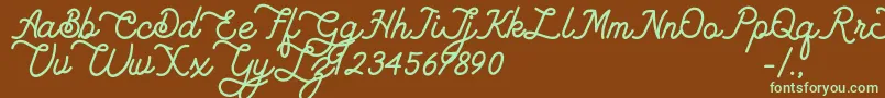 フォントLambretta dafont – 緑色の文字が茶色の背景にあります。
