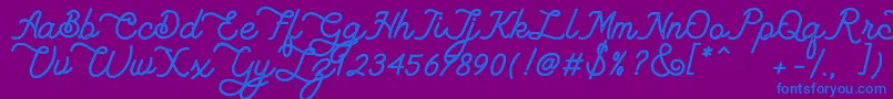 Lambretta Script Stamp-Schriftart – Blaue Schriften auf violettem Hintergrund